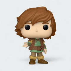 Funko Pop! Hiccup #1790 vinyl figure, front view, highlighting his outfit details, messy hair, and determined expression.