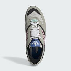 Top-down view of a pair of Adidas ZX 4000 Men's trainers in grey, highlighting their chunky silhouette and lace-up closure.