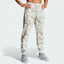 Under Armour Rival Fleece Camo Track Pants Men's in onyx white camouflage print, front view showing the tapered leg, elastic drawcord waist, and front pockets.