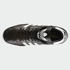 adidas Samba Super Men's Black Leather Trainers 019099 top view showing laces, T-toe overlay, and padded extended tongue