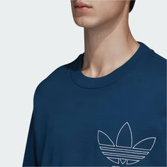 Close-up of the Trefoil outline logo on the adidas Originals Trefoil Outline T-Shirt Men's in Legend Marine, highlighting the bold graphic and clean stitching.