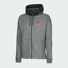 Nike Air NSW Fleece Men's Tracksuit in heather grey, front view showing the full-zip hoodie with Nike Air logos visible.