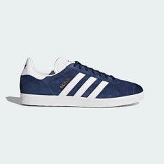 adidas Originals Gazelle Men's BB5478 side view showing navy suede upper with white 3-Stripes