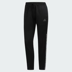 Adidas 7/8 Cropped Snap Pants Women's in black, front view showing elastic waistband, side snap buttons from hip to hem, and embroidered Trefoil logo.