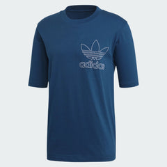 Front view of the adidas Originals Trefoil Outline T-Shirt Men's in Legend Marine, emphasizing the iconic Trefoil outline logo and ribbed crewneck design.