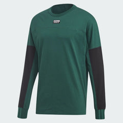 Adidas R.Y.V. Long Sleeve Men's T-Shirt in green, front view showing ribbed crew neck, long sleeves, and bold R.Y.V. branding on the chest.
