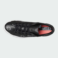 Top-down view of a pair of Adidas Originals Sleek Women's trainers in white, highlighting their streamlined silhouette and monogram print.