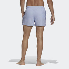 adidas Classic 3-Stripes Men's Swim Shorts GU0322 worn standing showing athletic fit and vibrant colour