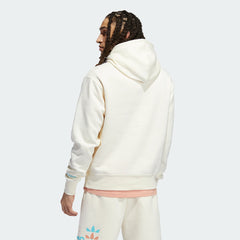 Adidas Logo Play Hoodie Men's in cream white, back view showcasing the plain design and the hood.