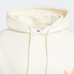 Detailed zoom on the hood and drawcord of the Adidas Logo Play Hoodie Men's, highlighting the adjustable fit.