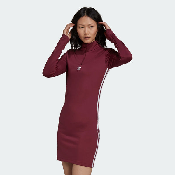 adidas Originals Women s Long Sleeve 3 Stripes Dress Burgundy