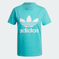 adidas Adicolor Women's Trefoil T-Shirt HE6869 front view showing black cotton fabric and white Trefoil logo