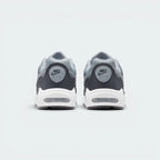 Focuses on the contoured rear paneling featuring the classic embroidered Nike Air branding and the clean finish of the sole casing.