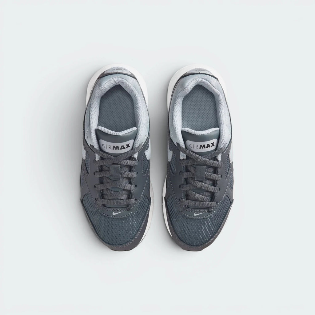 Focuses on the locked-in lace closure layout, the technical dark grey mesh on the toe box, and the classic branded tongue patches.