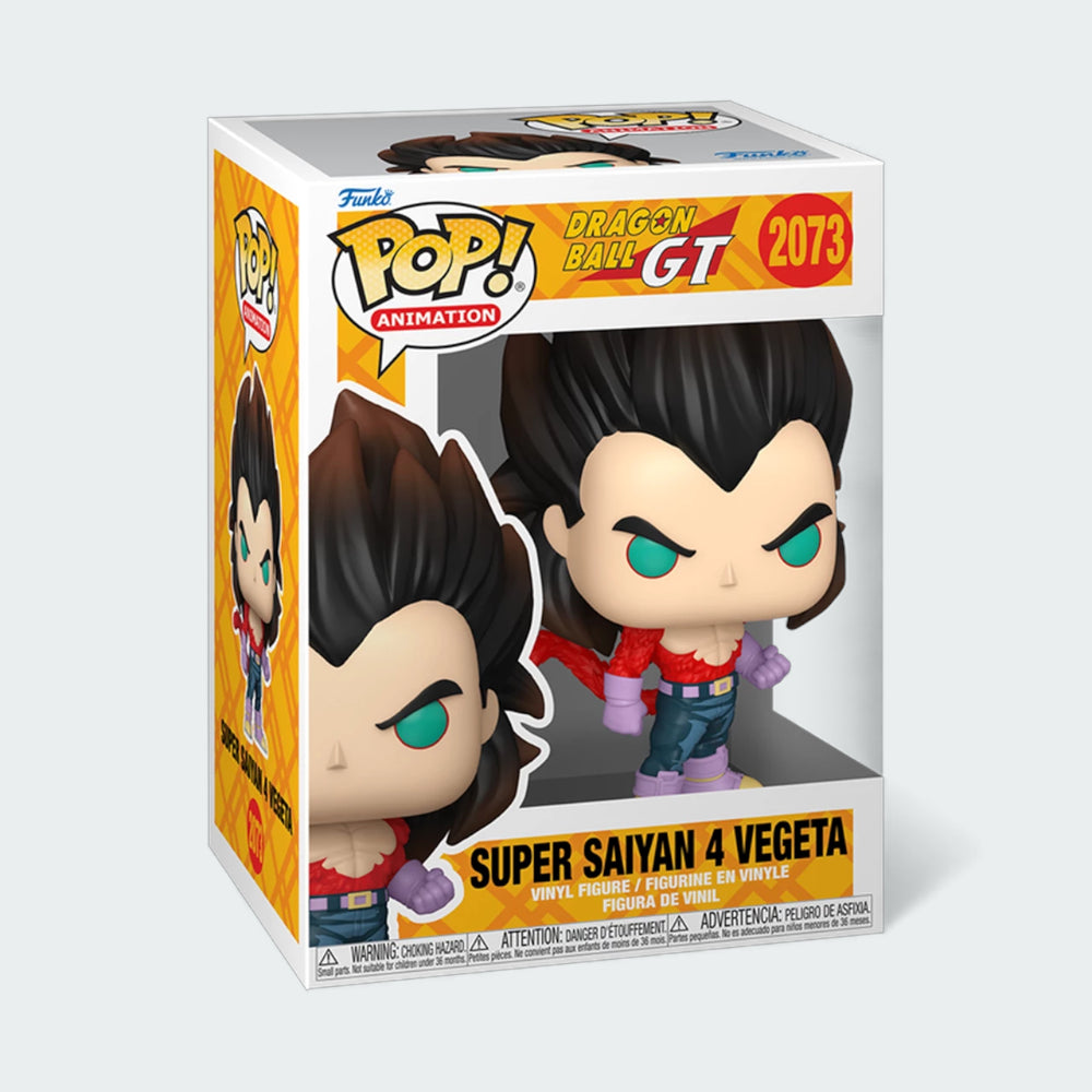 Funko Pop! Animation Dragon Ball GT Super Saiyan 4 Vegeta #2073 vinyl figure in window display box, showing the character with red fur, wild black hair, and a determined expressio