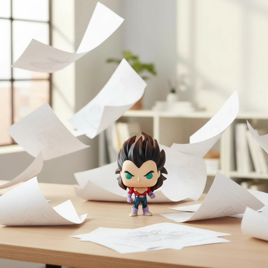 Close-up of the Funko Pop! Super Saiyan 4 Vegeta #2073 vinyl figure's head, showing its stylized design, facial features, and distinct wild black hair.