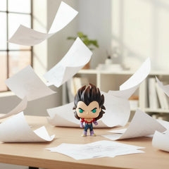 Close-up of the Funko Pop! Super Saiyan 4 Vegeta #2073 vinyl figure's head, showing its stylized design, facial features, and distinct wild black hair.