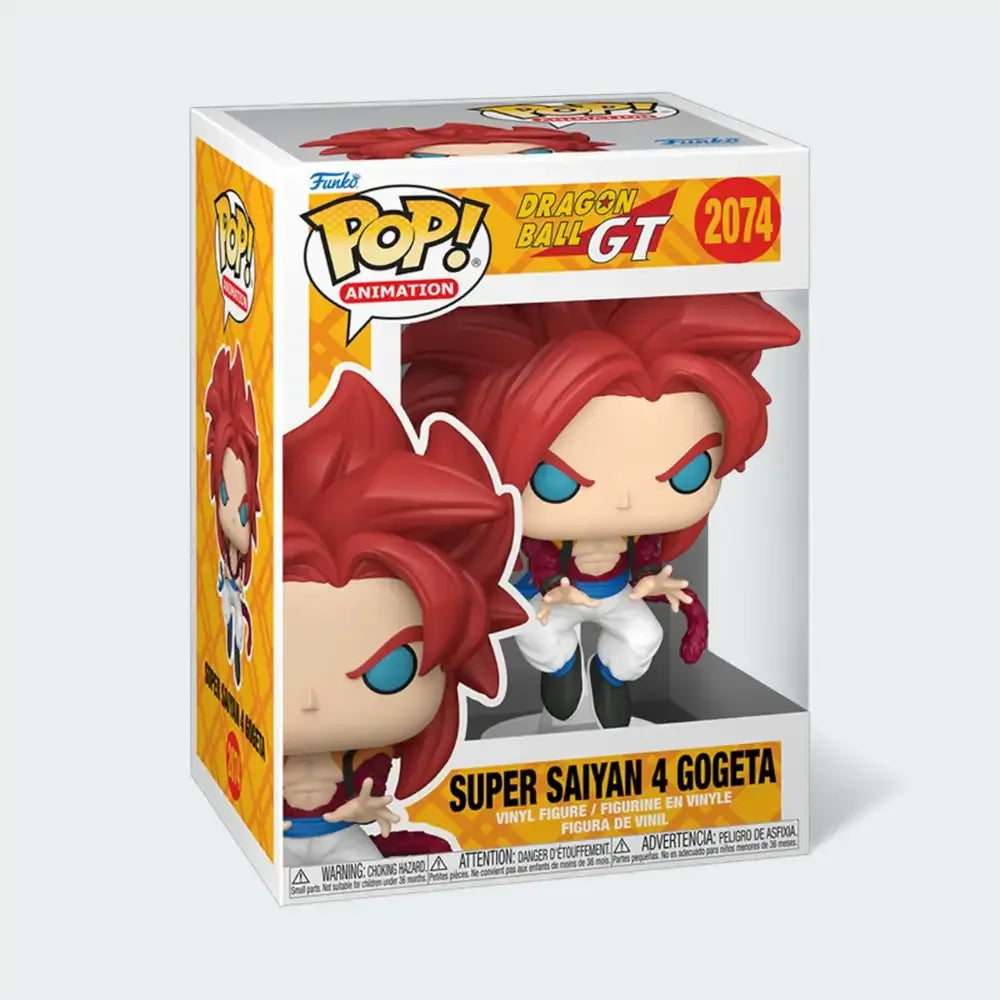 Funko Pop! Animation Dragon Ball GT Super Saiyan 4 Gogeta #2074 vinyl figure in window display box, showing the character with red fur, and a serious expression. Main image