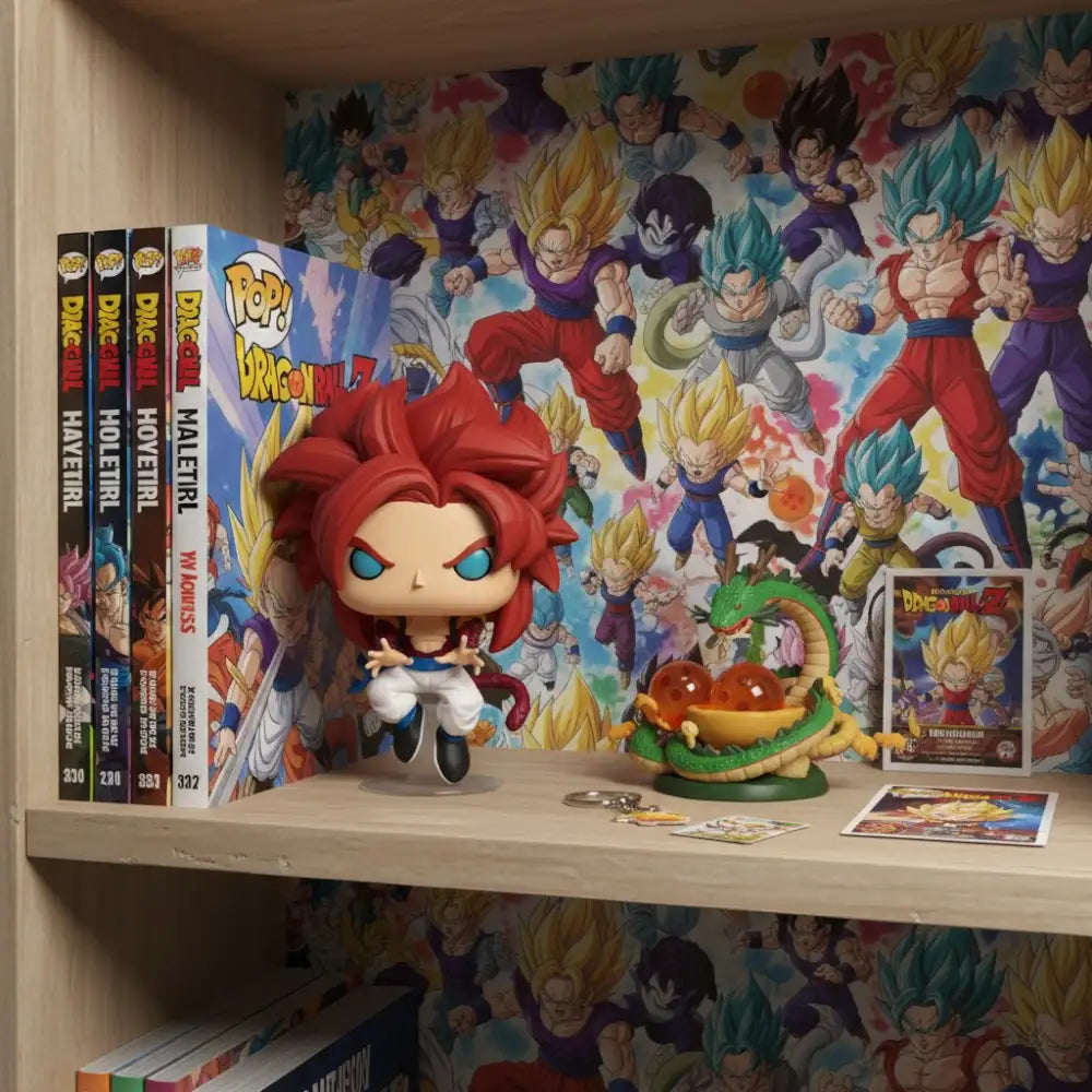 Funko Pop! Super Saiyan 4 Gogeta #2074 vinyl figure, on display on it's stand on your favourite shelf