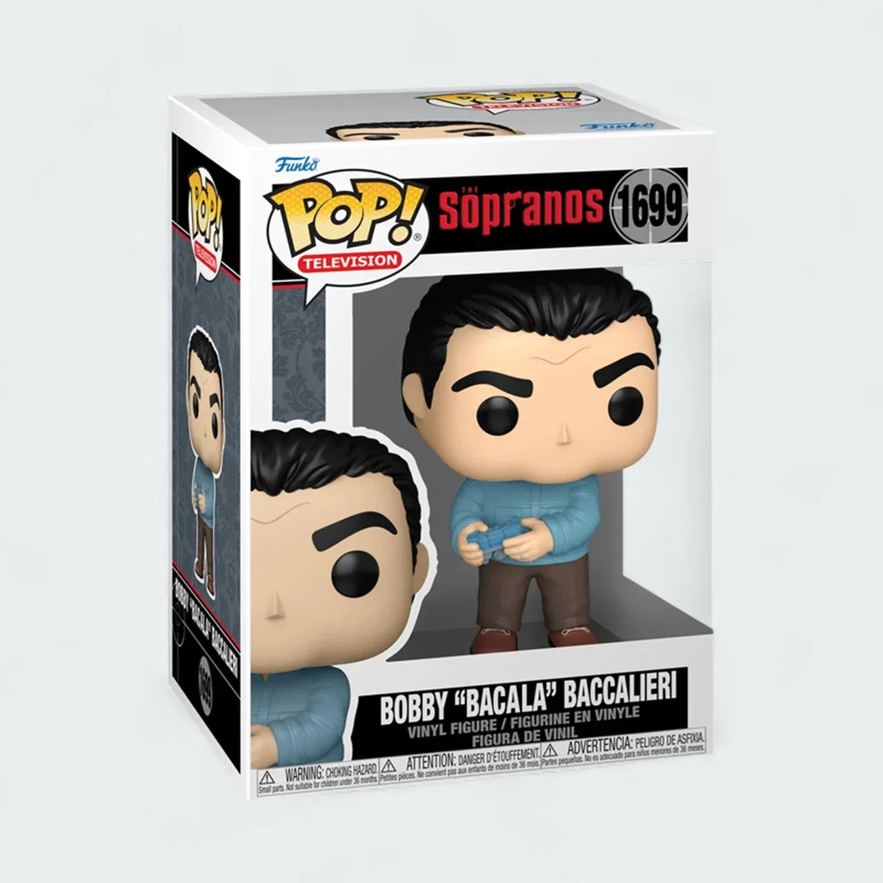 Funko Pop! Television Bobby "Bacala" Baccalieri #1699 vinyl figure in window display box, showing Bobby in a jacket with glasses and a friendly expression. Main image