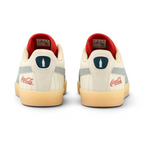 Rear view of the Puma Suede x Coca-Cola Unisex trainers, focusing on the Coca-Cola branding and red heel tab.