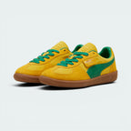 Emphasising the timeless, historic football silhouette and the professional harmony of the bold yellow and green contrast panels.