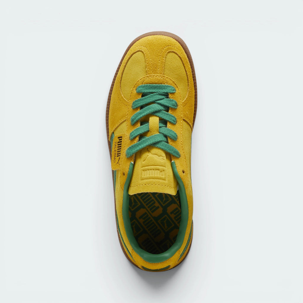 Focuses on the locked-in traditional lacing layout, showing the clean alignment of the debossed suede tongue and the classic low-profile symmetry framing the toe box.