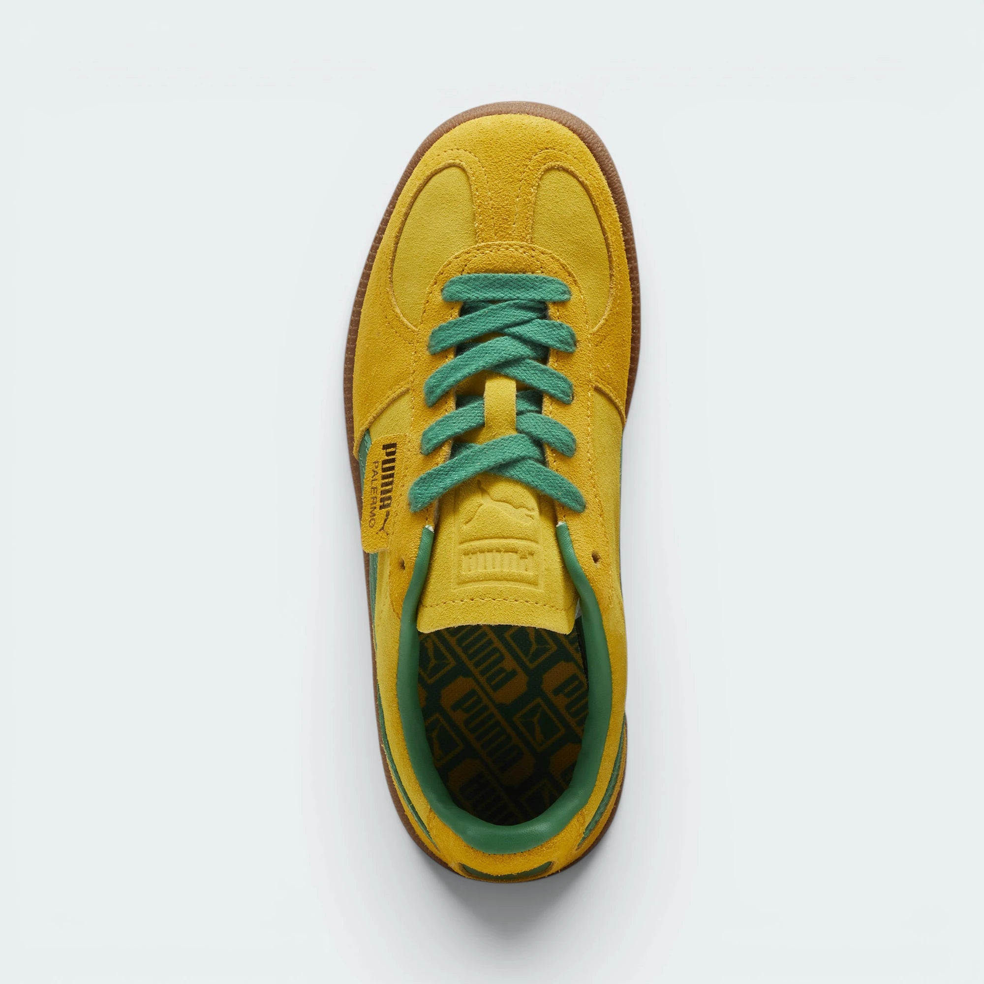 Focuses on the locked-in traditional lacing layout, showing the clean alignment of the debossed suede tongue and the classic low-profile symmetry framing the toe box.