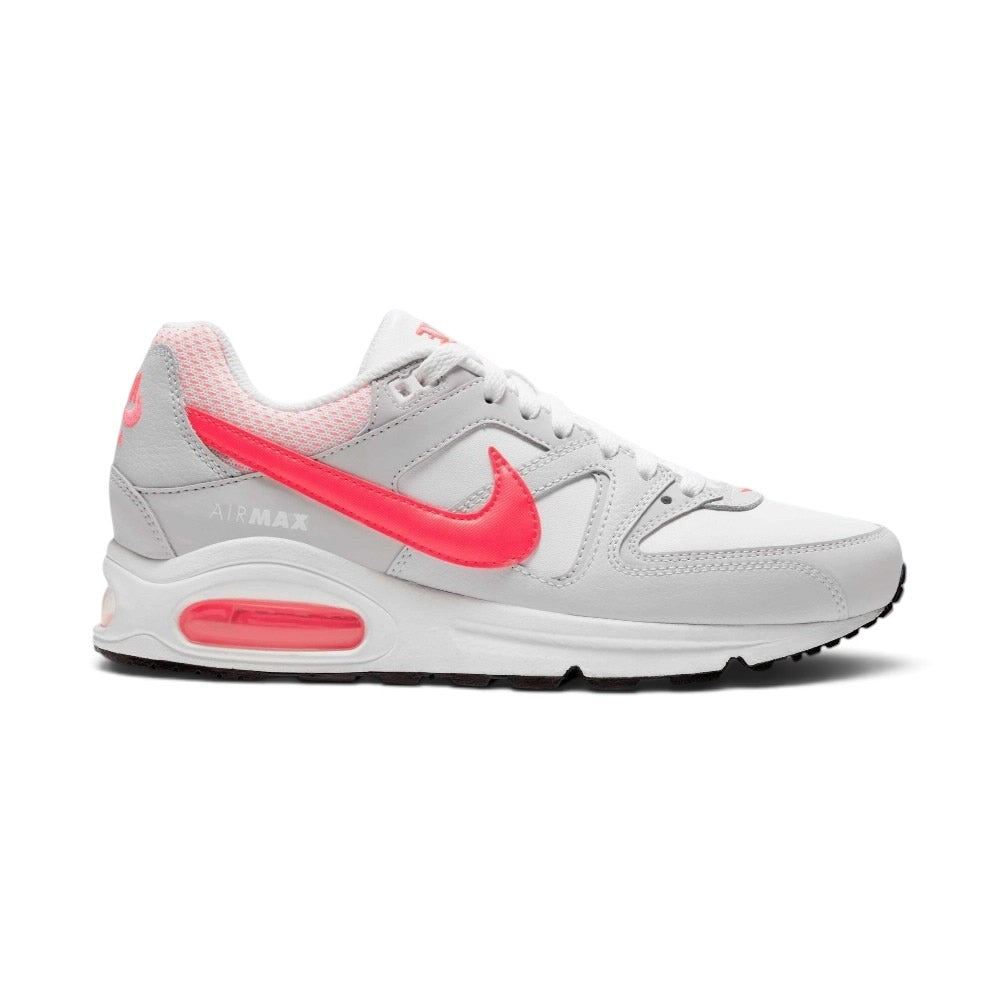 Highlights the lateral profile featuring a bold Hyper Punch Swoosh sweeping over White leather and Light Ash Grey mesh, multi-window visible Max Air unit, and a black-and-white Waffle outsole base. Main image
