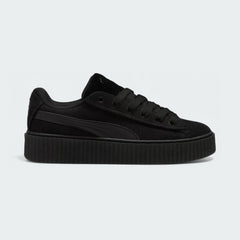 Puma Creeper Phatty x Fenty Women's trainers in black corduroy, side profile showing the chunky platform sole and classic Puma Formstrip.