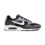 Highlights the high-velocity white Nike Swoosh slashing across the professional depth of the grey panelled upper and the embedded visible Max Air window.