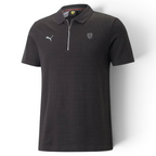 Puma Ferrari Style Jacquard Polo Men's in black, front view showing the classic collar, two-button placket, Ferrari badge, and Puma logo.