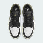Top view of Air Jordan 1 Low Medium Olive Men's sneakers showing laces and olive accents