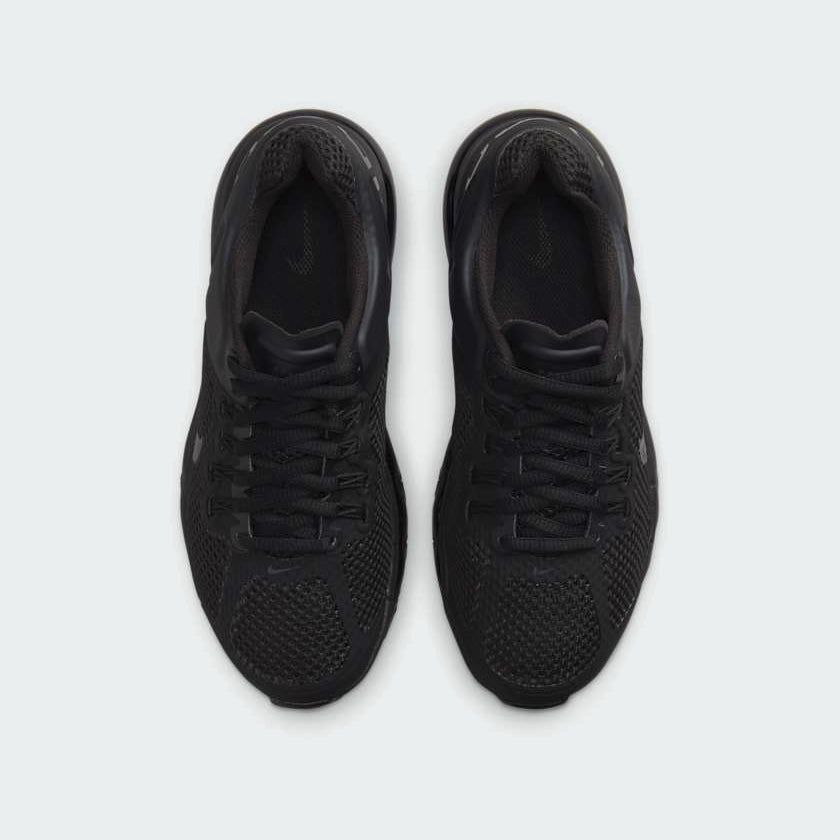 Top view of Nike Air Max 2013 Juniors black trainers showing mesh upper