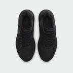 Top-down view of a pair of Nike Air Max 2013 Juniors' trainers in black, highlighting their sleek silhouette and lace-up closure.