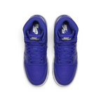 Trade Sports Air Jordan 1 Retro High GS sneakers in Hyper Royal satin-finish textile with white midsoles, top view.