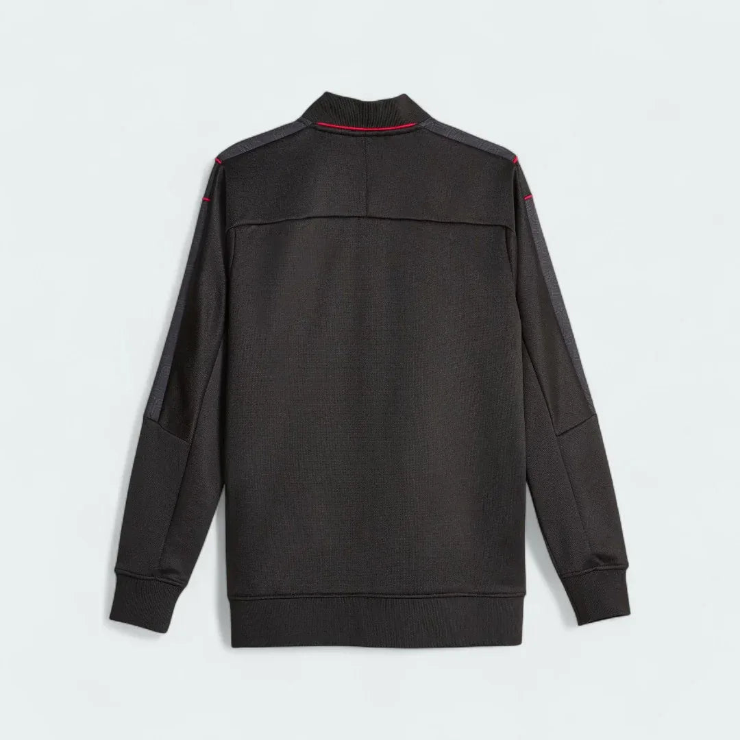Puma x Ferrari Race MT7 Track Jacket Men's in black, back view showcasing the clean design and classic silhouette.