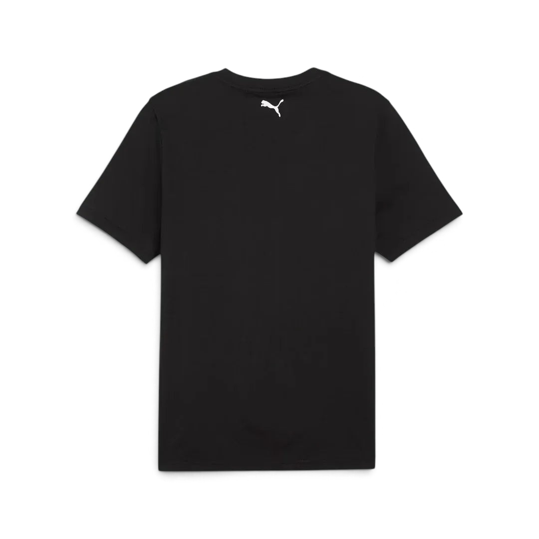 Puma x Ferrari Race Big Shield T-Shirt Men's in black, back view showcasing the clean design and classic silhouette.