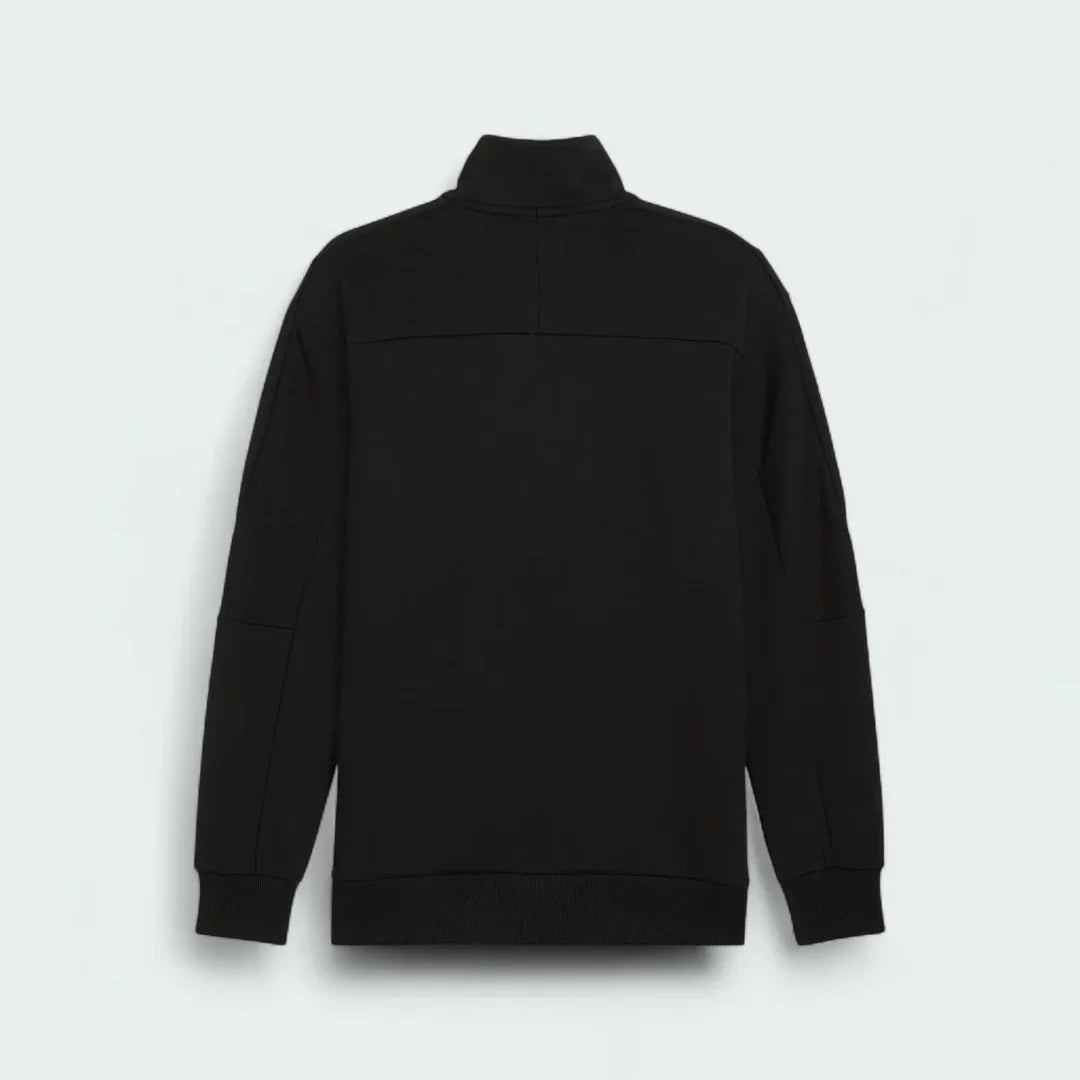 Puma x Ferrari Style MT7 Jacket Men's in black, back view showcasing the clean design and classic silhouette.