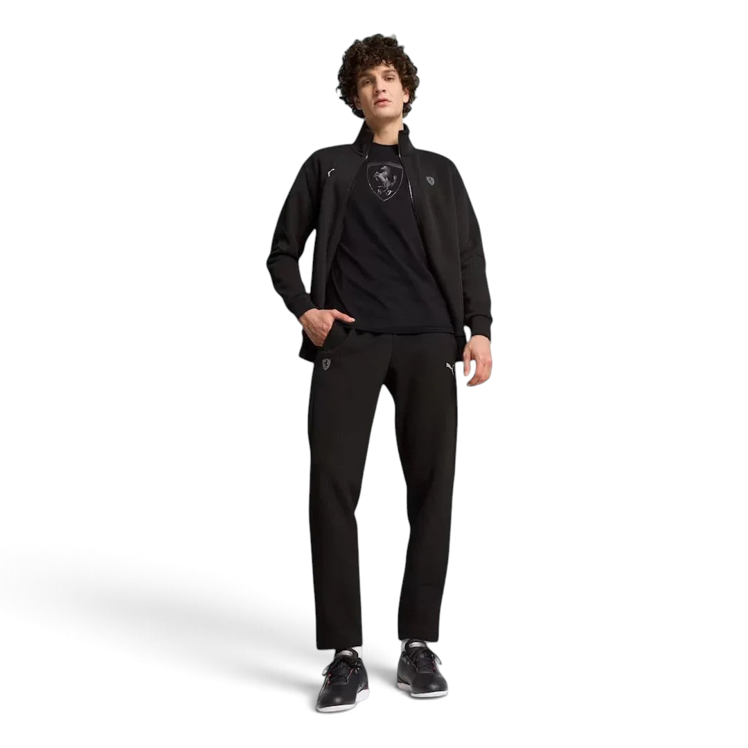 Puma x Ferrari Style MT7 full length body image showing a model sporting the item as a casual warm jacket