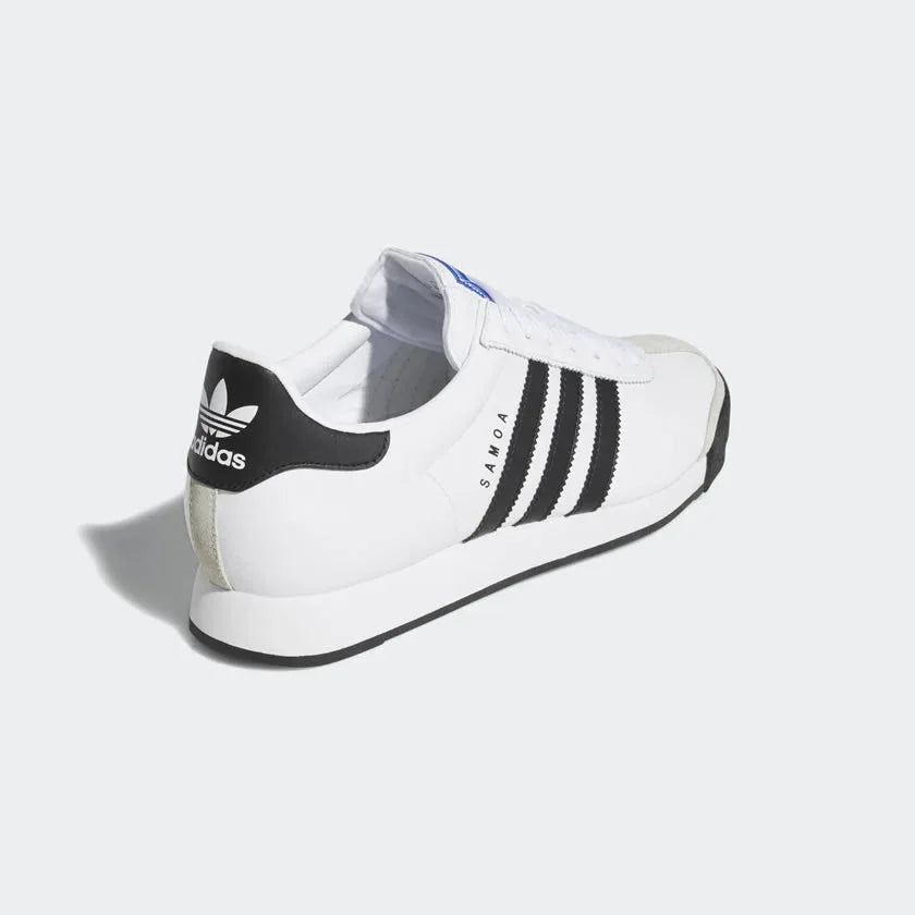 Back view of adidas Samoa Men's sneakers showing black heel tab with adidas Trefoil logo
