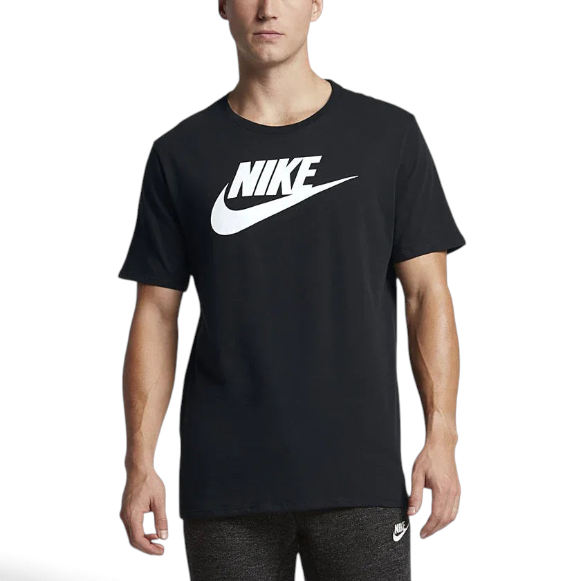 Nike Men's Futura Icon Tee Shirt in black, front view showing the prominent white Nike Futura logo on the chest. Main image