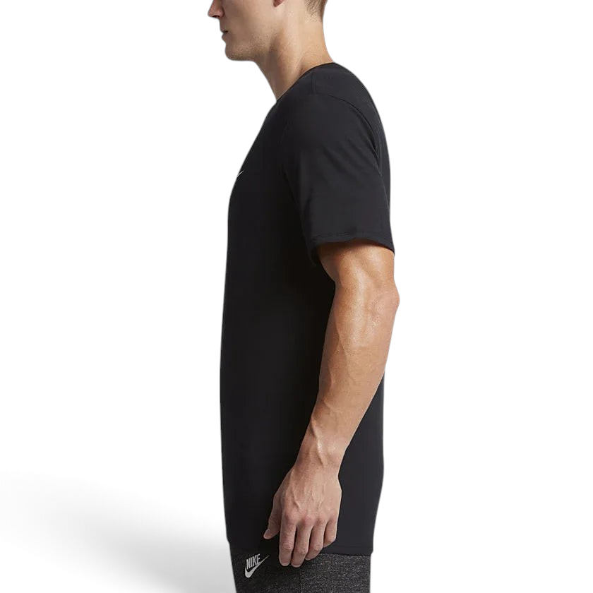 Nike Men's Futura Icon Tee Shirt in black, side profile showing short sleeves, classic fit, and the overall silhouette.