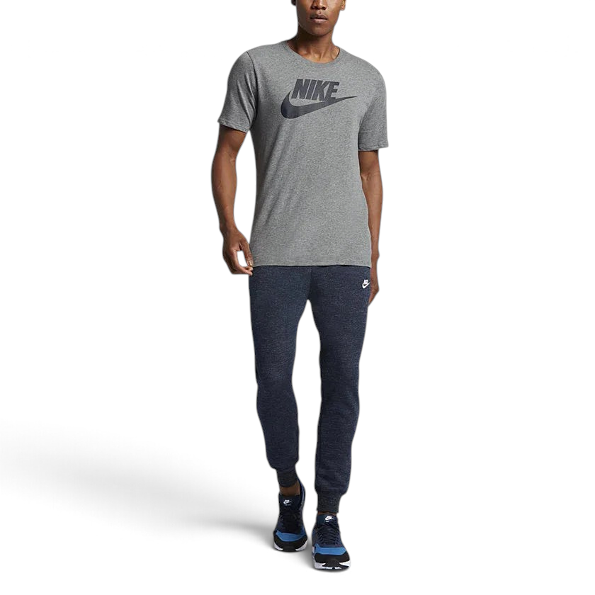 Nike Men's Futura Icon Tee Shirt in grey, front view showing the prominent white Nike Futura logo on the chest