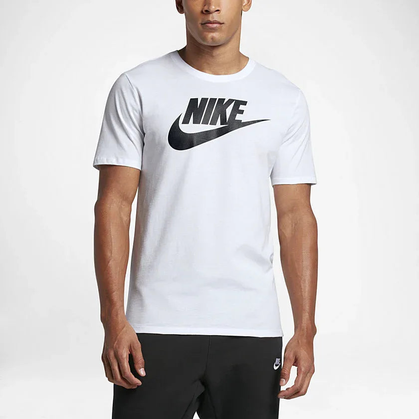 Nike Men's Futura Icon Tee Shirt in white, front view showing the prominent white Nike Futura logo on the chest. Main image
