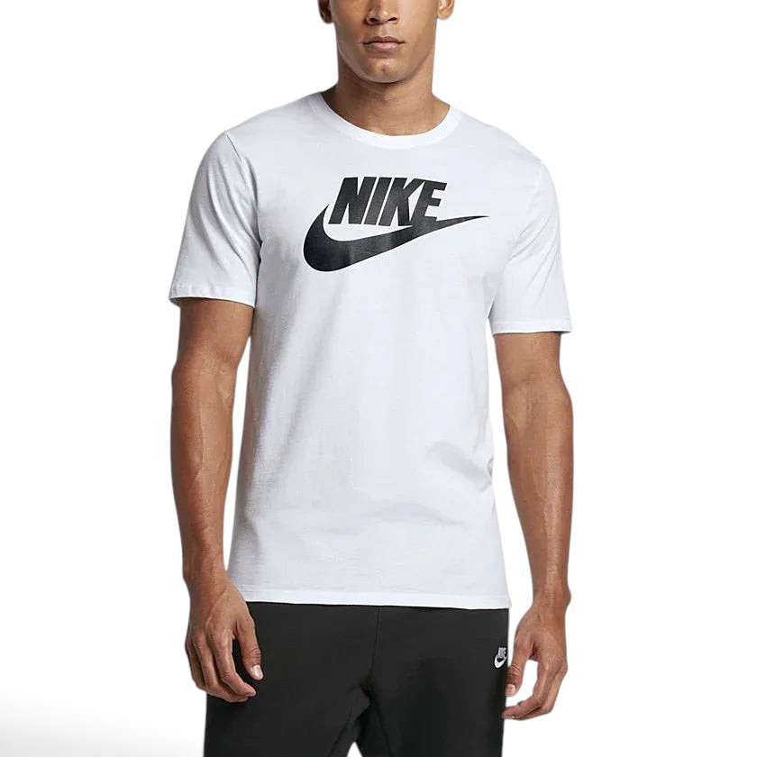 Nike Men's Futura Icon Tee Shirt in white, front view showing the prominent white Nike Futura logo on the chest. Main image