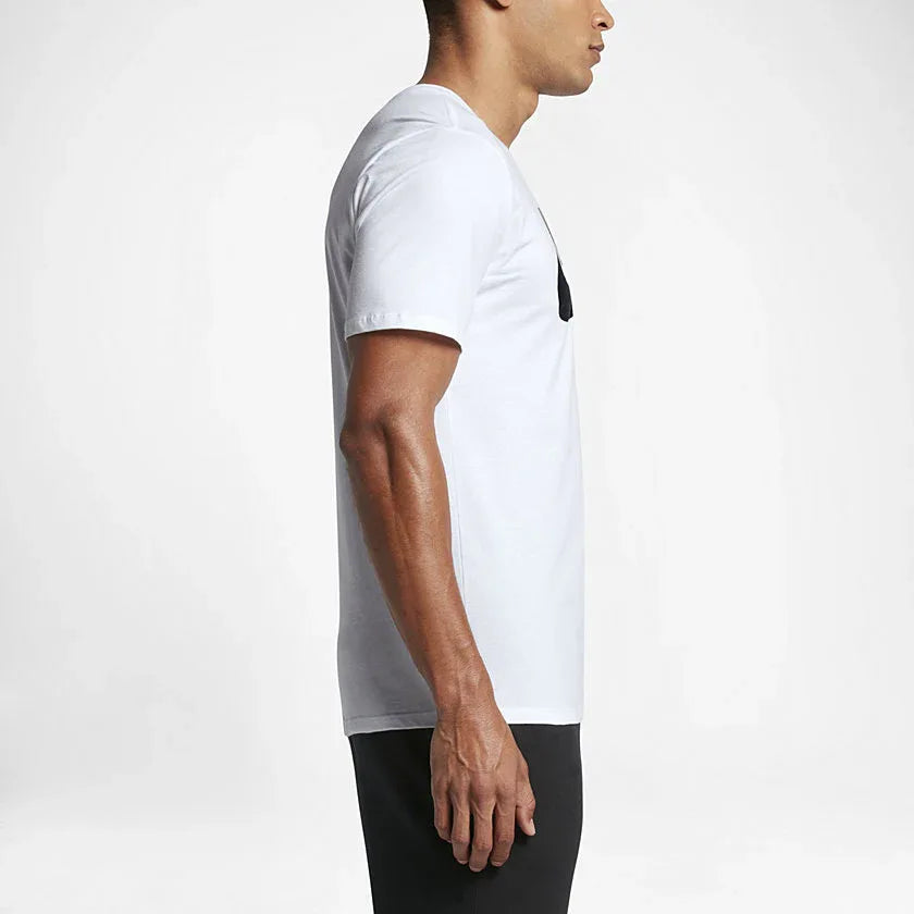 Nike Men's Futura Icon Tee Shirt in white, side profile showing short sleeves, classic fit, and the overall silhouette.