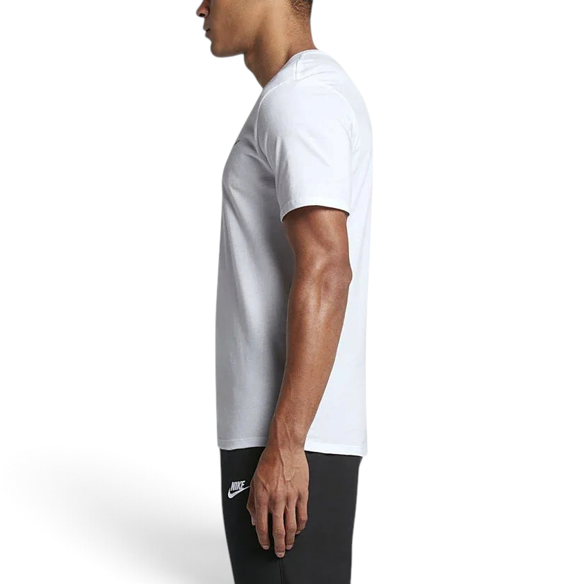 Nike Men's Futura Icon Tee Shirt in white, side profile showing short sleeves, classic fit, and the overall silhouette.