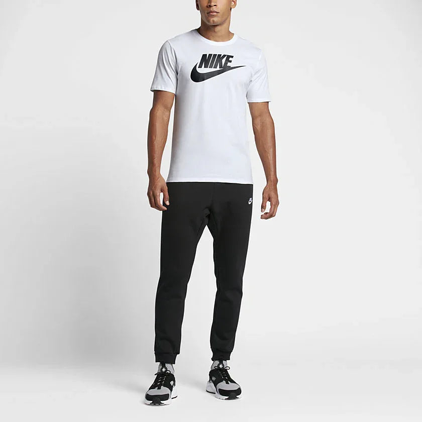 Nike Men's Futura Icon Tee Shirt in white, front view showing the prominent white Nike Futura logo on the chest.