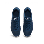 Focuses on the locked-in lace-up fastening layout, displaying the perfect symmetry of the padded navy mesh tongue and the seamless reinforcement skins guarding the front box.